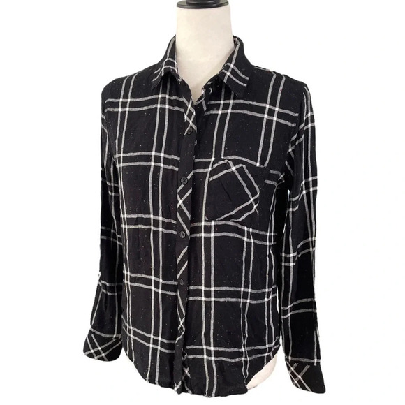 Rails Hunter Plaid Rainbow Speckled Black White Flannel Button Up Shirt Size S - Picture 6 of 14